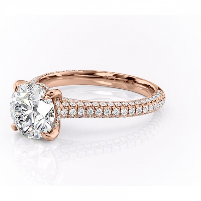 Inel de logodnă Seraphina din aur Rose 14kt cu moissanite tăietură rotundă – Montură pavé rafinată pentru profil înalt | Personalizează și configurează gratuit online [7]