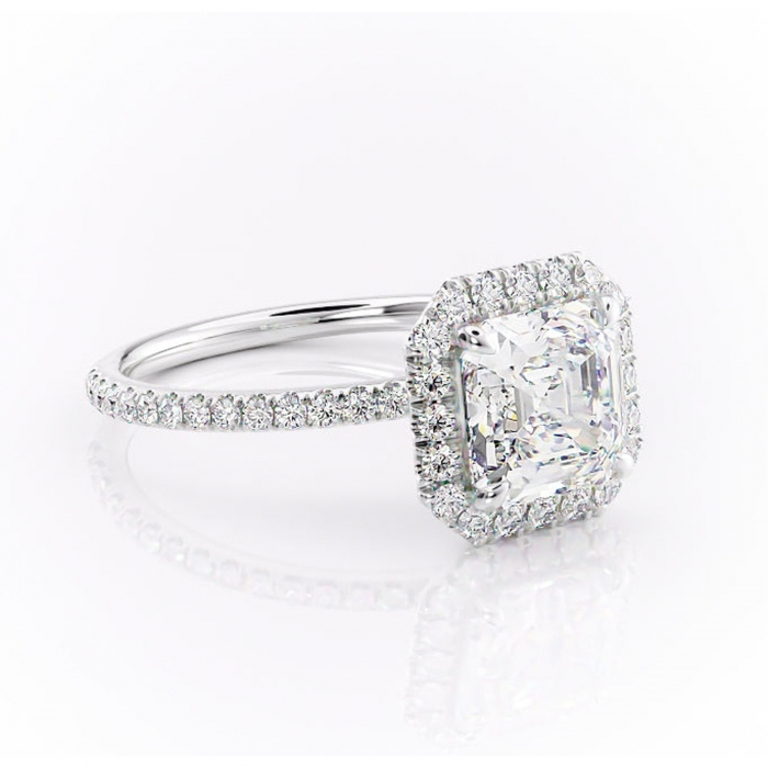 Inel de logodnă Serelith din aur Alb 14kt cu moissanite tăietură asscher – Halo rafinată pentru profil înalt | Personalizează și configurează gratuit online [1]