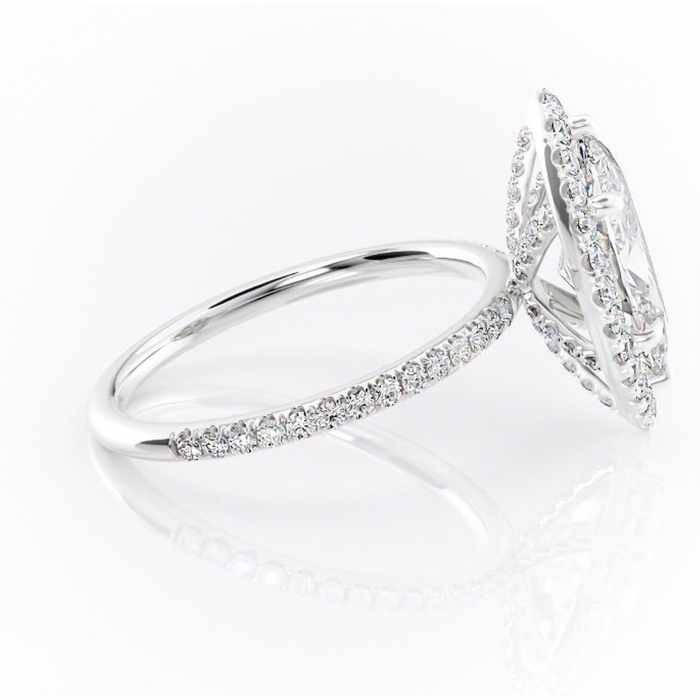 Inel de logodnă Serelith din aur Alb 14kt cu moissanite tăietură marquise – Halo rafinată pentru profil înalt | Personalizează și configurează gratuit online [2]