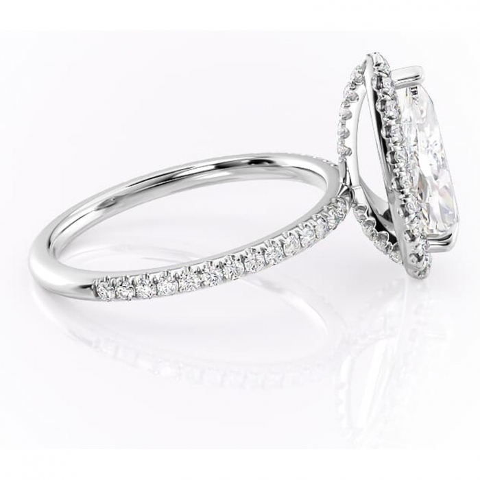 Inel de logodnă Serelith din aur Alb 14kt cu moissanite tăietură pară – Halo rafinată pentru profil înalt | Personalizează și configurează gratuit online [2]