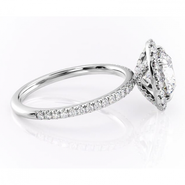 Inel de logodnă Serelith din aur Alb 14kt cu moissanite tăietură rotundă – Halo rafinată pentru profil înalt | Personalizează și configurează gratuit online [2]