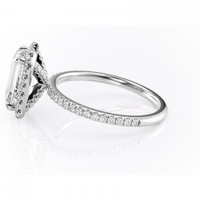 Inel de logodnă Serelith din aur Alb 14kt cu moissanite tăietură smarald – Halo rafinată pentru profil înalt | Personalizează și configurează gratuit online [6]