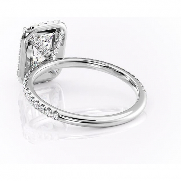 Inel de logodnă Serelith din aur Alb 14kt cu moissanite tăietură smarald – Halo rafinată pentru profil înalt | Personalizează și configurează gratuit online [4]