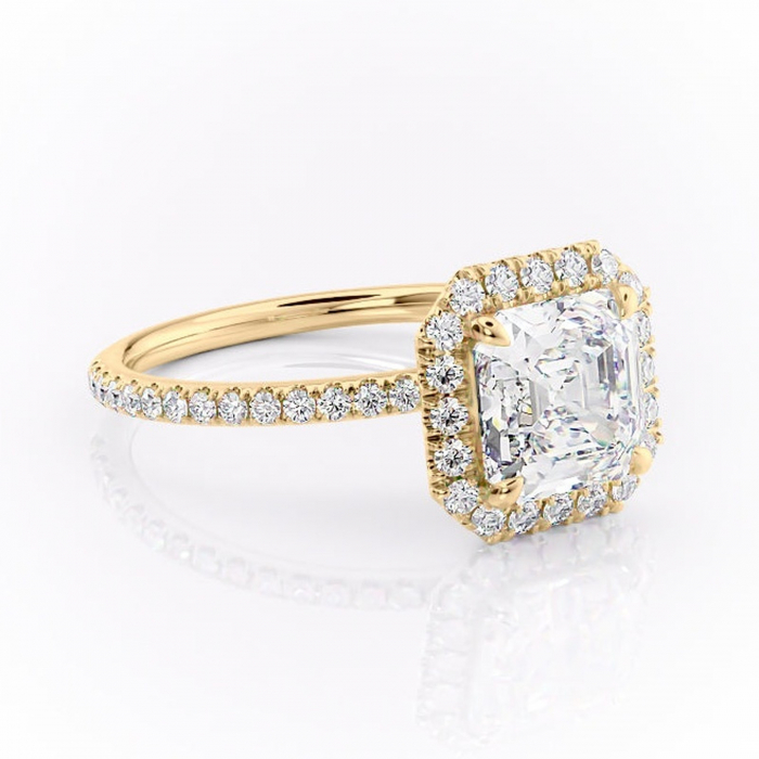 Inel de logodnă Serelith din aur Galben 14kt cu moissanite tăietură asscher – Halo rafinată pentru profil înalt | Personalizează și configurează gratuit online [1]