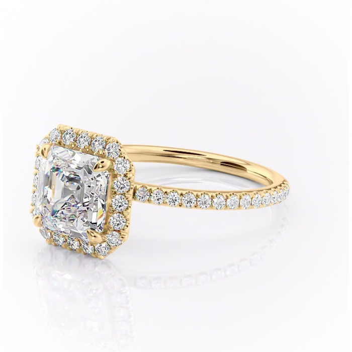 Inel de logodnă Serelith din aur Galben 14kt cu moissanite tăietură asscher – Halo rafinată pentru profil înalt | Personalizează și configurează gratuit online [7]