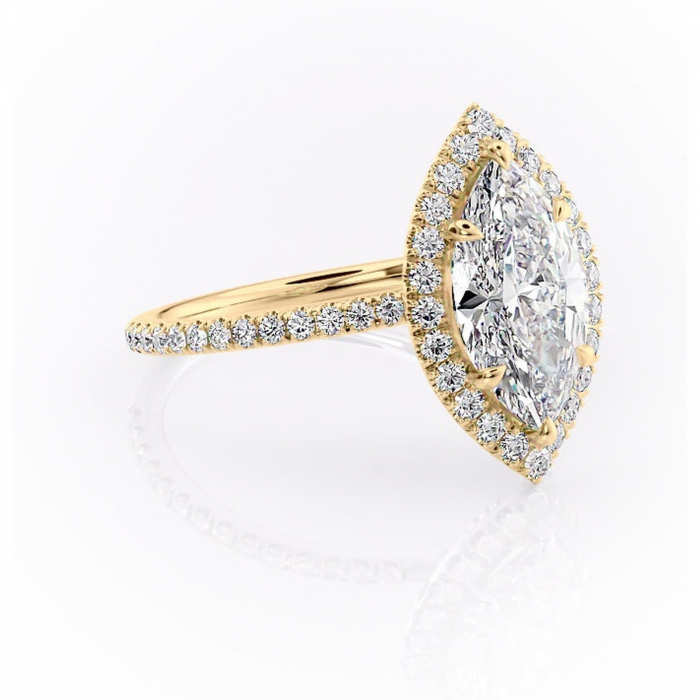 Inel de logodnă Serelith din aur Galben 14kt cu moissanite tăietură marquise – Halo rafinată pentru profil înalt | Personalizează și configurează gratuit online [1]