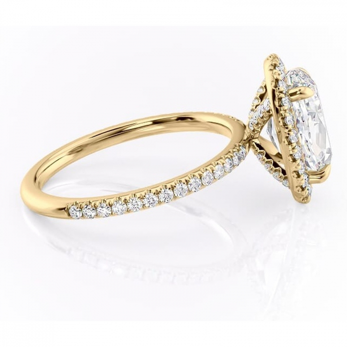 Inel de logodnă Serelith din aur Galben 14kt cu moissanite tăietură ovală – Halo rafinată pentru profil înalt | Personalizează și configurează gratuit online [2]