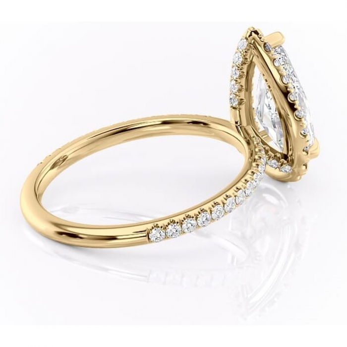 Inel de logodnă Serelith din aur Galben 14kt cu moissanite tăietură pară – Halo rafinată pentru profil înalt | Personalizează și configurează gratuit online [3]