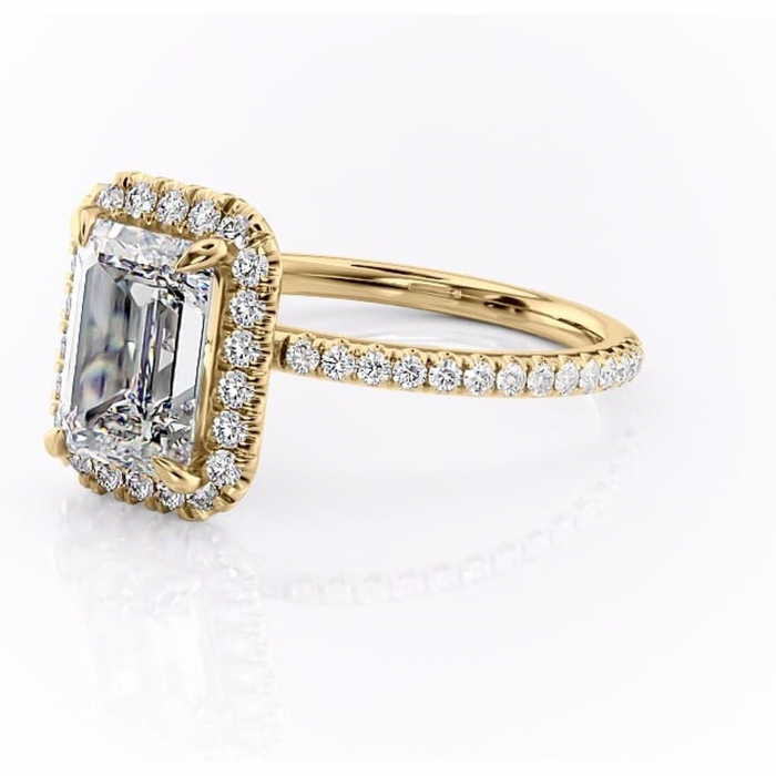 Inel de logodnă Serelith din aur Galben 14kt cu moissanite tăietură smarald – Halo rafinată pentru profil înalt | Personalizează și configurează gratuit online [7]