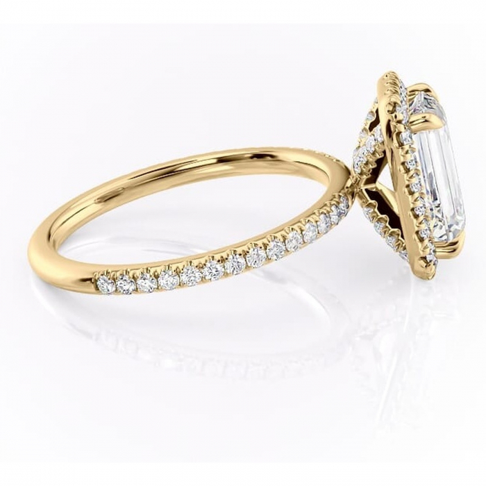 Inel de logodnă Serelith din aur Galben 14kt cu moissanite tăietură smarald – Halo rafinată pentru profil înalt | Personalizează și configurează gratuit online [2]