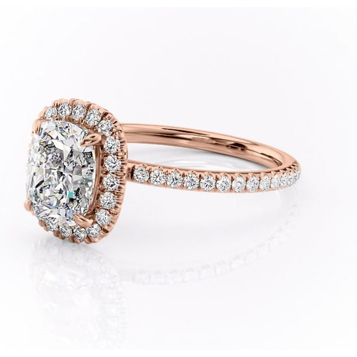 Inel de logodnă Serelith din aur Rose 14kt cu moissanite tăietură asscher – Halo rafinată pentru profil înalt | Personalizează și configurează gratuit online [7]