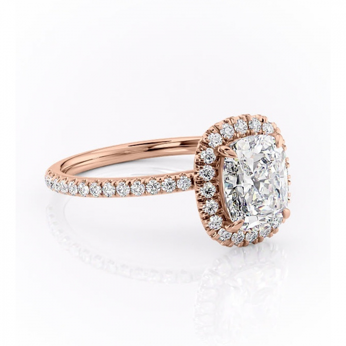 Inel de logodnă Serelith din aur Rose 14kt cu moissanite tăietură asscher – Halo rafinată pentru profil înalt | Personalizează și configurează gratuit online [1]