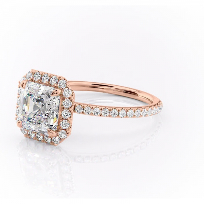 Inel de logodnă Serelith din aur Rose 14kt cu moissanite tăietură asscher – Halo rafinată pentru profil înalt | Personalizează și configurează gratuit online [7]