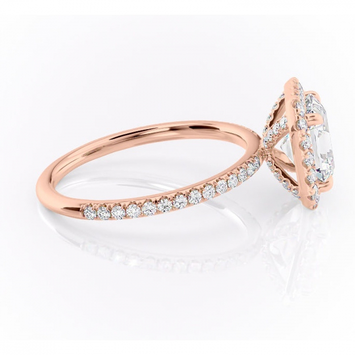 Inel de logodnă Serelith din aur Rose 14kt cu moissanite tăietură asscher – Halo rafinată pentru profil înalt | Personalizează și configurează gratuit online [2]