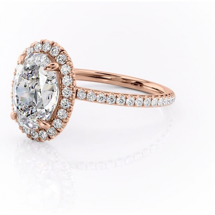Inel de logodnă Serelith din aur Rose 14kt cu moissanite tăietură ovală – Halo rafinată pentru profil înalt | Personalizează și configurează gratuit online [7]