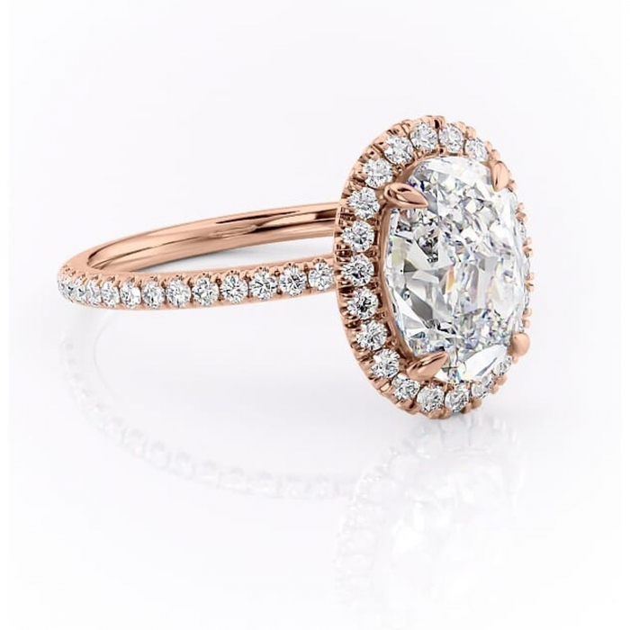 Inel de logodnă Serelith din aur Rose 14kt cu moissanite tăietură ovală – Halo rafinată pentru profil înalt | Personalizează și configurează gratuit online [1]