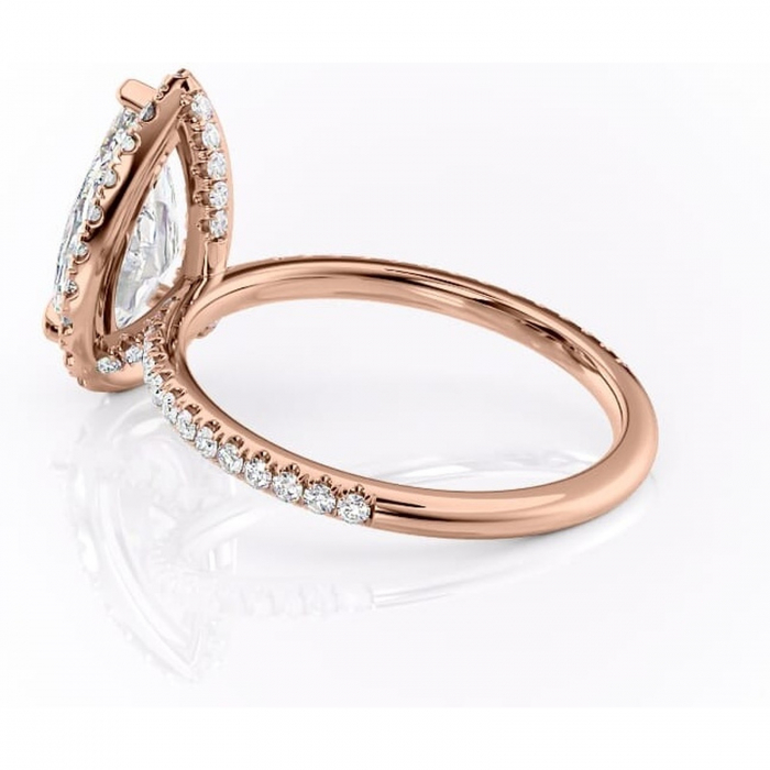 Inel de logodnă Serelith din aur Rose 18kt cu moissanite tăietură pară – Halo rafinată pentru profil înalt | Personalizează și configurează gratuit online [5]