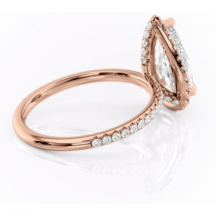 Inel de logodnă Serelith din aur Rose 18kt cu moissanite tăietură pară – Halo rafinată pentru profil înalt | Personalizează și configurează gratuit online [3]