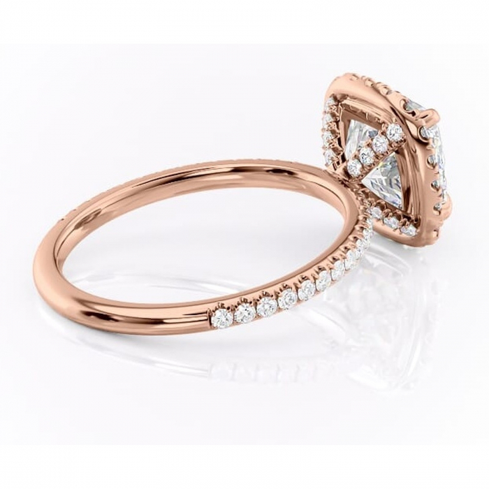 Inel de logodnă Serelith din aur Rose 14kt cu moissanite tăietură pernă – Halo rafinată pentru profil înalt | Personalizează și configurează gratuit online [3]
