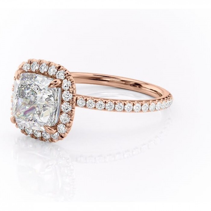 Inel de logodnă Serelith din aur Rose 14kt cu moissanite tăietură pernă – Halo rafinată pentru profil înalt | Personalizează și configurează gratuit online [7]