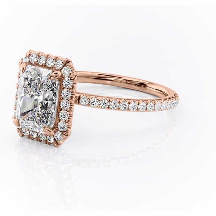 Inel de logodnă Serelith din aur Rose 14kt cu moissanite tăietură radiantă – Halo rafinată pentru profil înalt | Personalizează și configurează gratuit online [7]