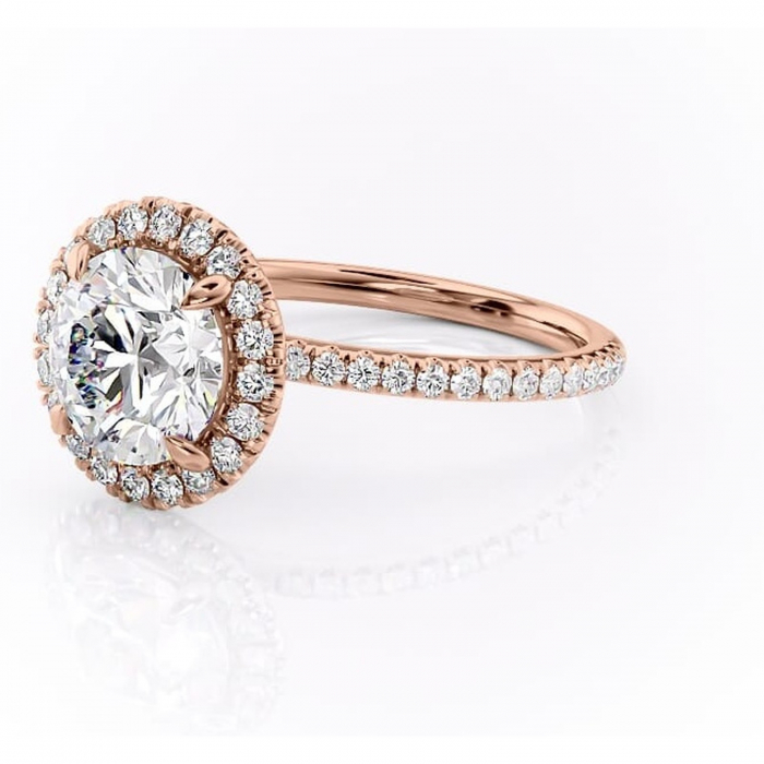 Inel de logodnă Serelith din aur Rose 14kt cu moissanite tăietură rotundă – Halo rafinată pentru profil înalt | Personalizează și configurează gratuit online [7]