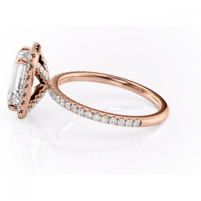 Inel de logodnă Serelith din aur Rose 14kt cu moissanite tăietură smarald – Halo rafinată pentru profil înalt | Personalizează și configurează gratuit online [6]
