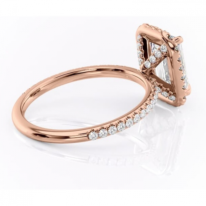 Inel de logodnă Serelith din aur Rose 14kt cu moissanite tăietură smarald – Halo rafinată pentru profil înalt | Personalizează și configurează gratuit online [3]