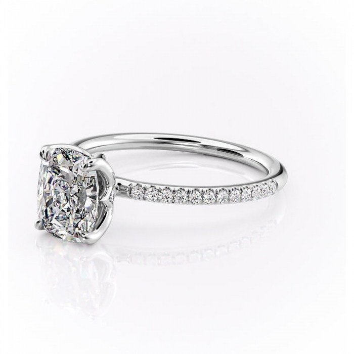 Inel de logodnă Seren din aur Alb 14kt cu moissanite tăietură pernă – Montură pavé rafinată pentru profil înalt | Personalizează și configurează gratuit online [7]