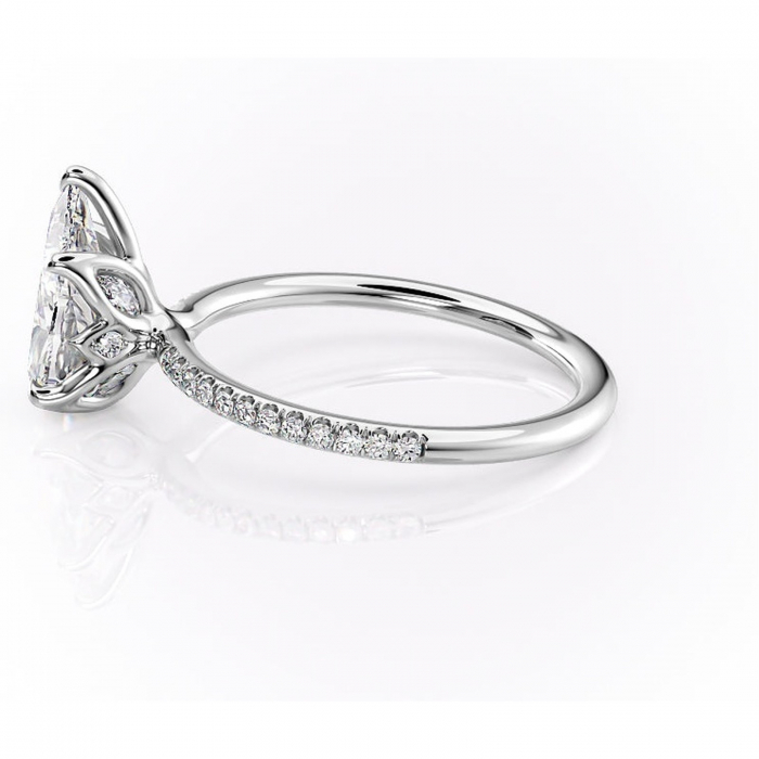 Inel de logodnă Seren din aur Alb 14kt cu moissanite tăietură pară – Montură pavé rafinată pentru profil înalt | Personalizează și configurează gratuit online [6]