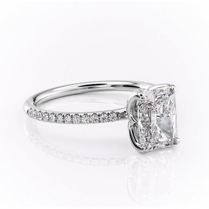 Inel de logodnă Seren din aur Alb 14kt cu moissanite tăietură radiantă – Montură pavé rafinată pentru profil înalt | Personalizează și configurează gratuit online [1]