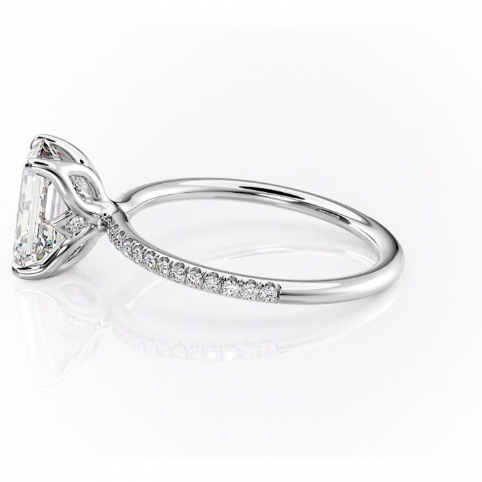 Inel de logodnă Seren din aur Alb 14kt cu moissanite tăietură smarald – Montură pavé rafinată pentru profil înalt | Personalizează și configurează gratuit online [6]