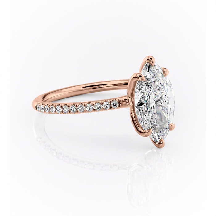 Inel de logodnă Seren din aur Rose 14kt cu moissanite tăietură marquise – Montură pavé rafinată pentru profil înalt | Personalizează și configurează gratuit online [1]