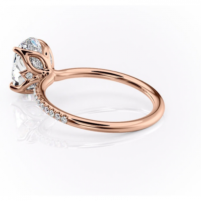 Inel de logodnă Seren din aur Rose 14kt cu moissanite tăietură ovală – Montură pavé rafinată pentru profil înalt | Personalizează și configurează gratuit online [5]