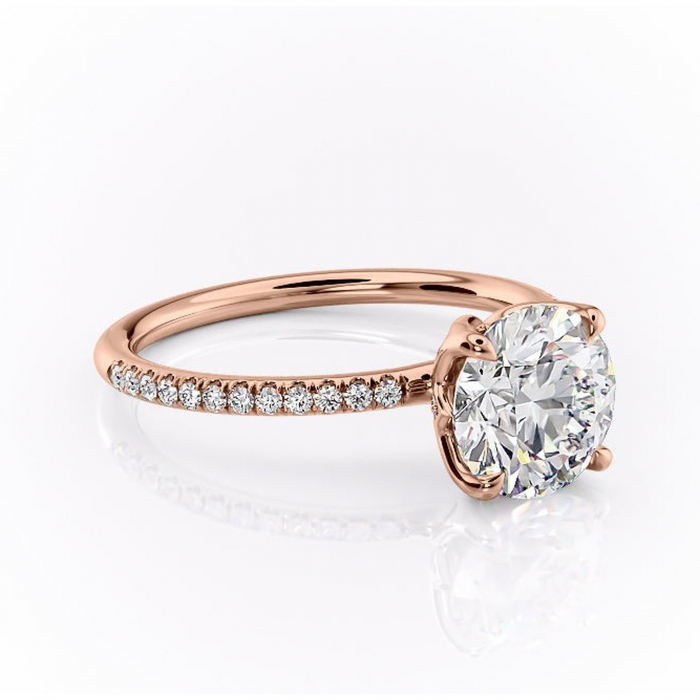 Inel de logodnă Seren din aur Rose 14kt cu moissanite tăietură rotundă – Montură pavé rafinată pentru profil înalt | Personalizează și configurează gratuit online [1]
