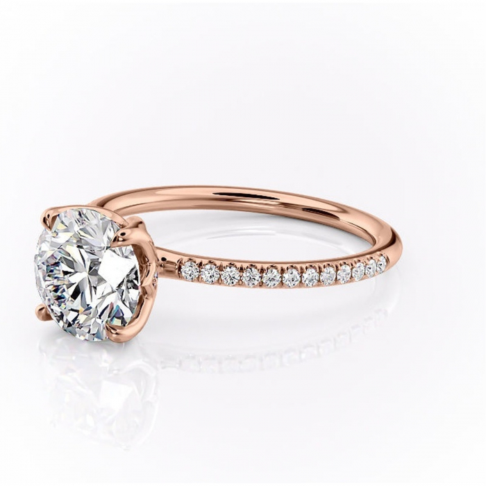 Inel de logodnă Seren din aur Rose 14kt cu moissanite tăietură rotundă – Montură pavé rafinată pentru profil înalt | Personalizează și configurează gratuit online [7]
