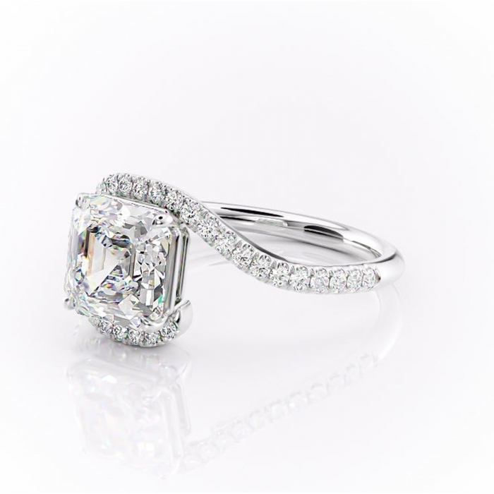 Inel de logodnă Sienna din aur Alb 14kt cu moissanite tăietură asscher – Montură pavé rafinată pentru profil mediu | Personalizează și configurează gratuit online [7]