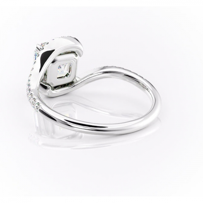 Inel de logodnă Sienna din aur Alb 14kt cu moissanite tăietură asscher – Montură pavé rafinată pentru profil mediu | Personalizează și configurează gratuit online [4]