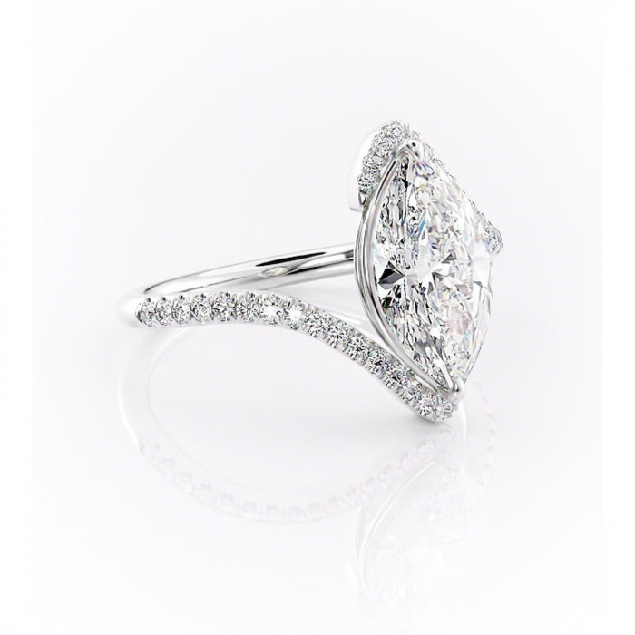 Inel de logodnă Sienna din aur Alb 14kt cu moissanite tăietură marquise – Montură pavé rafinată pentru profil mediu | Personalizează și configurează gratuit online [1]