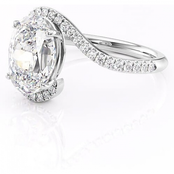 Inel de logodnă Sienna din aur Alb 14kt cu moissanite tăietură ovală – Montură pavé rafinată pentru profil mediu | Personalizează și configurează gratuit online [7]