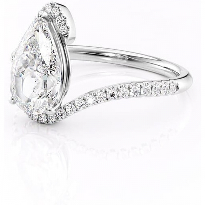 Inel de logodnă Sienna din aur Alb 14kt cu moissanite tăietură pară – Montură pavé rafinată pentru profil mediu | Personalizează și configurează gratuit online [7]