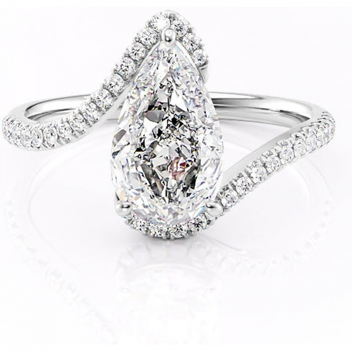 Inel de logodnă Sienna din aur Alb 14kt cu moissanite tăietură pară – Montură pavé rafinată pentru profil mediu | Personalizează și configurează gratuit online [6]