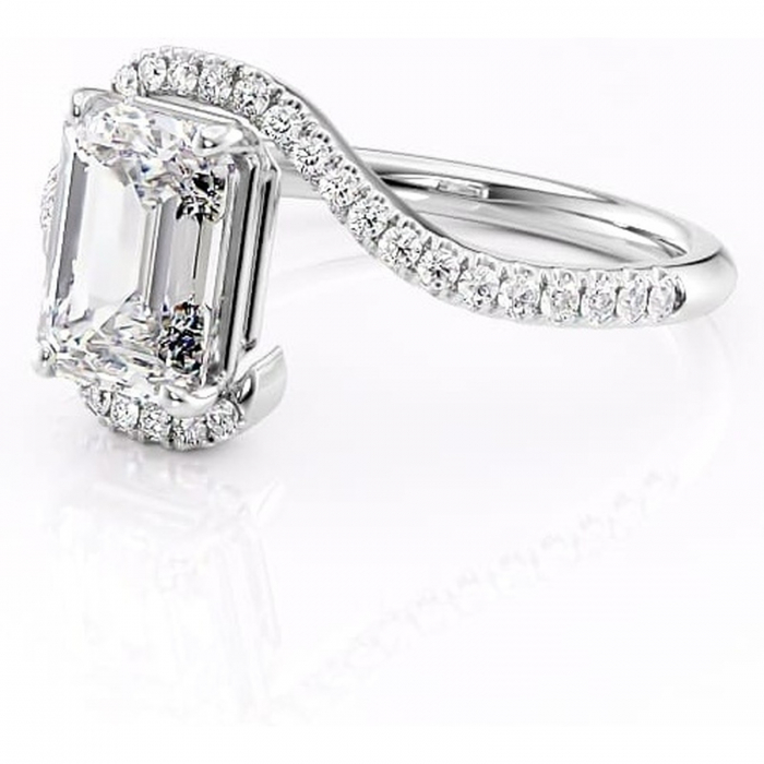 Inel de logodnă Sienna din aur Alb 14kt cu moissanite tăietură smarald – Montură pavé rafinată pentru profil mediu | Personalizează și configurează gratuit online [7]