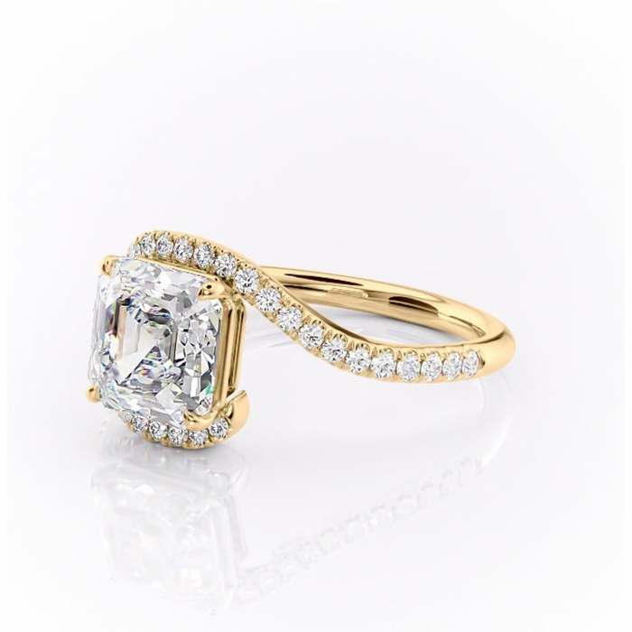 Inel de logodnă Sienna din aur Galben 18kt cu moissanite tăietură asscher – Montură pavé rafinată pentru profil mediu | Personalizează și configurează gratuit online [7]