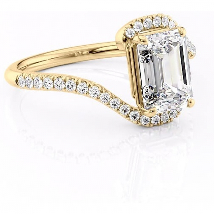 Inel de logodnă Sienna din aur Galben 14kt cu moissanite tăietură smarald – Montură pavé rafinată pentru profil mediu | Personalizează și configurează gratuit online [1]