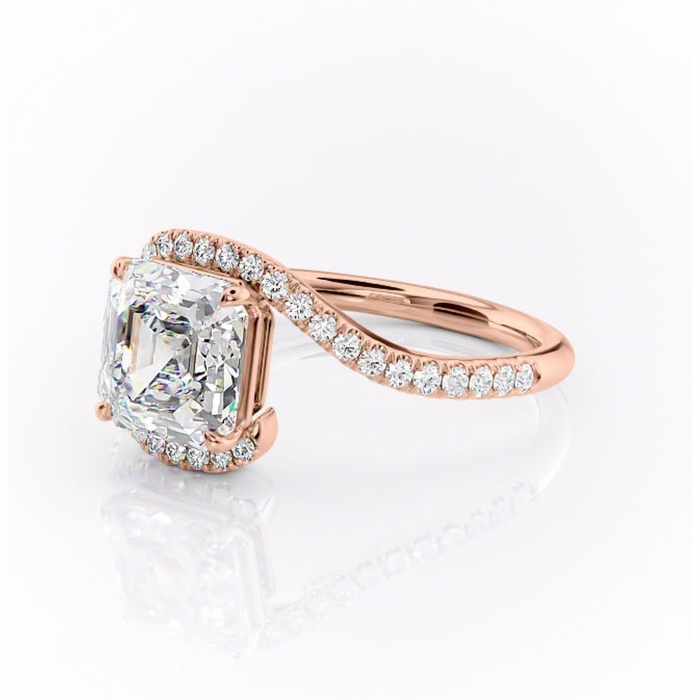 Inel de logodnă Sienna din aur Rose 18kt cu moissanite tăietură asscher – Montură pavé rafinată pentru profil mediu | Personalizează și configurează gratuit online [7]
