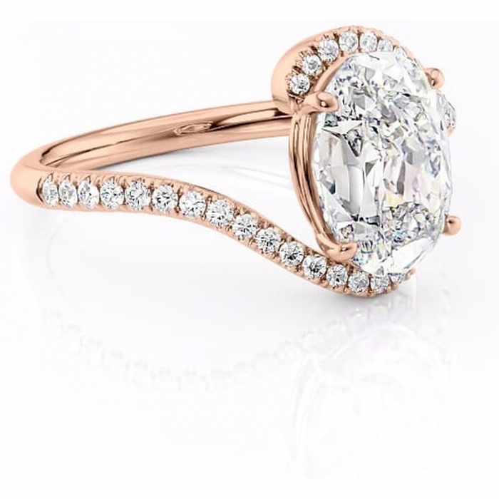 Inel de logodnă Sienna din aur Rose 14kt cu moissanite tăietură ovală – Montură pavé rafinată pentru profil mediu | Personalizează și configurează gratuit online [1]