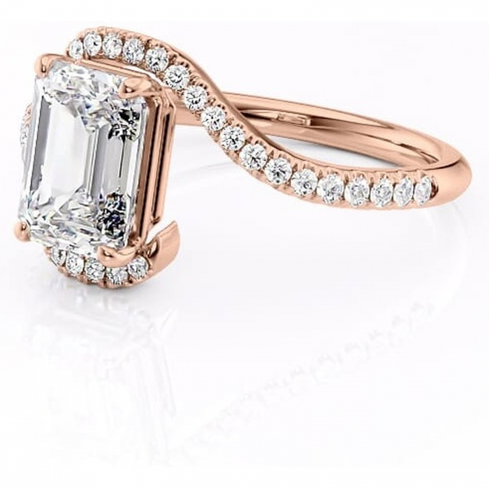 Inel de logodnă Sienna din aur Rose 14kt cu moissanite tăietură smarald – Montură pavé rafinată pentru profil mediu | Personalizează și configurează gratuit online [7]