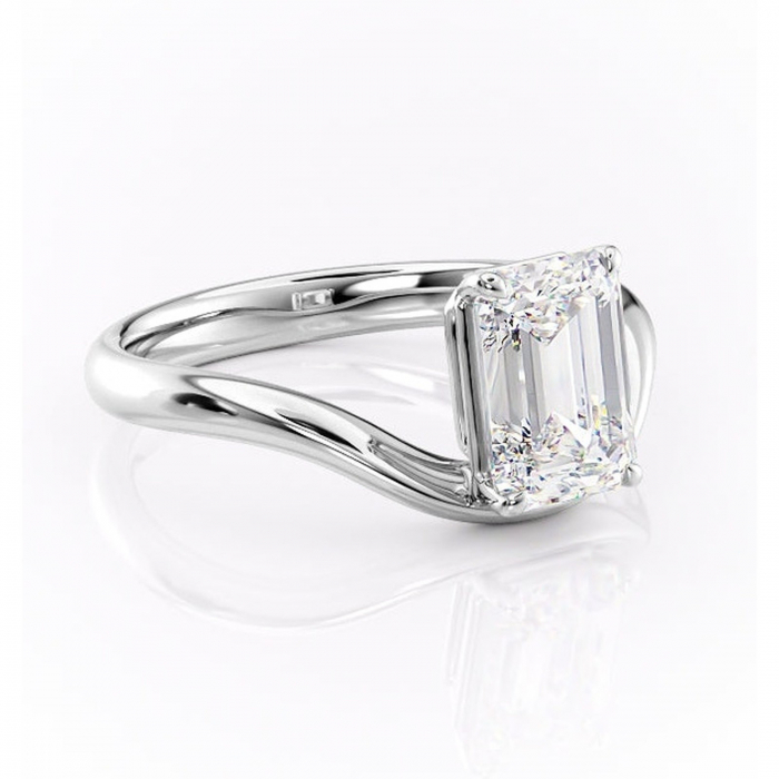 Inel de logodnă Silvara din aur Alb 14kt cu moissanite tăietură smarald – Solitar rafinată pentru profil jos | Personalizează și configurează gratuit online [1]