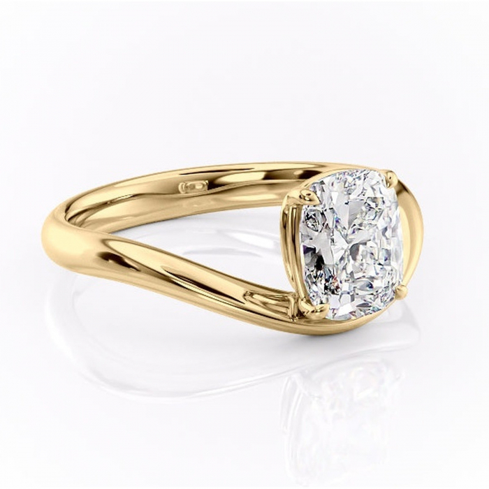 Inel de logodnă Silvara din aur Galben 14kt cu moissanite tăietură pernă – Solitar rafinată pentru profil jos | Personalizează și configurează gratuit online [1]